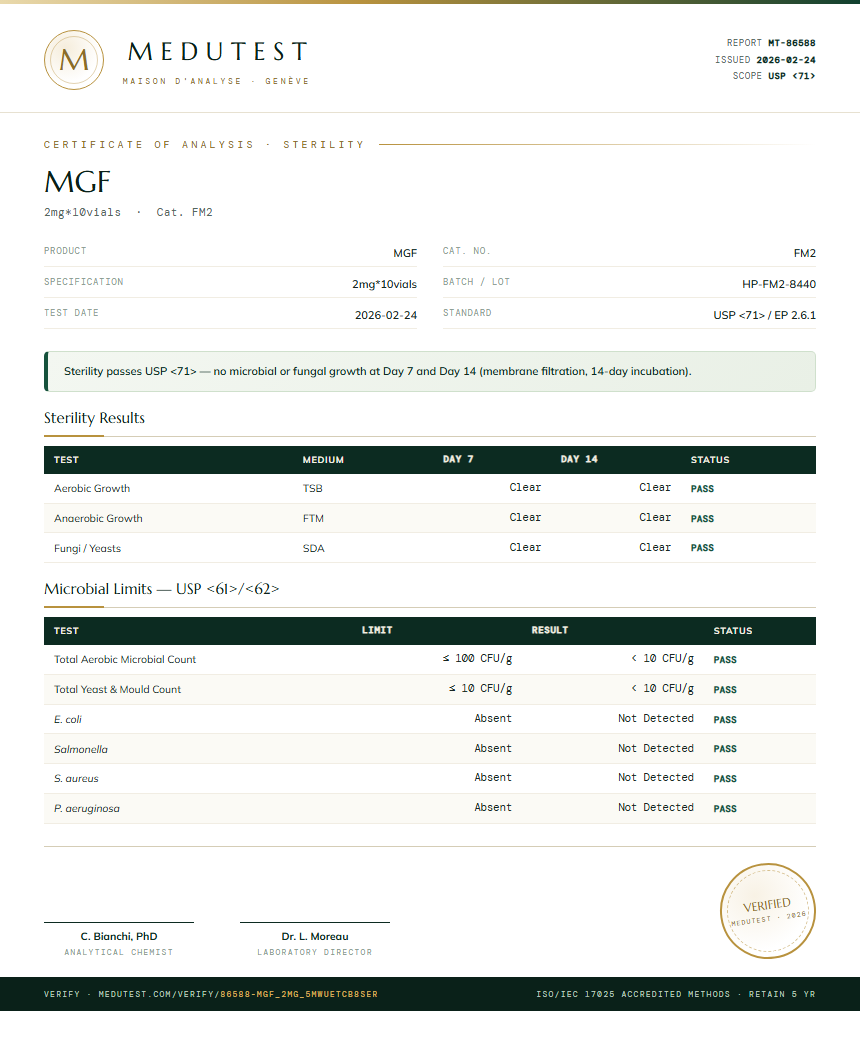 MGF Sterility report by Medutest